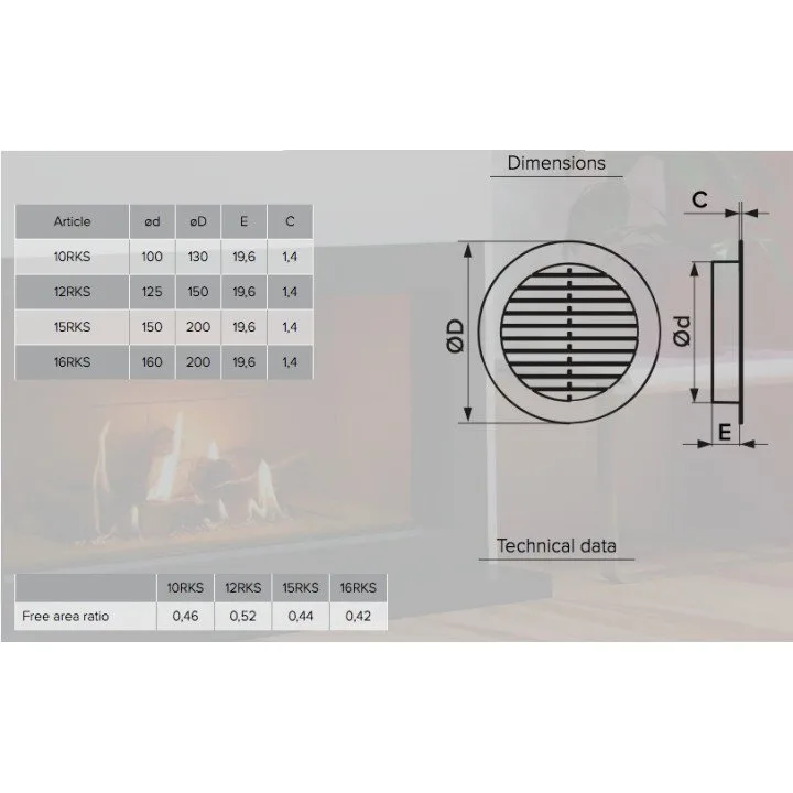 Exhaust round grill with plastic screen D200 and flange D160