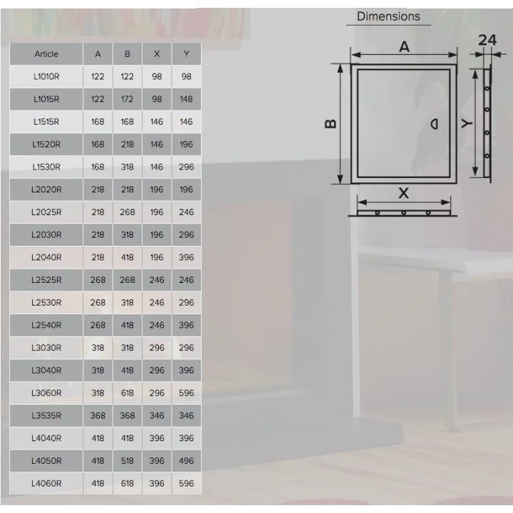 Revision hatching door with handle 122x122 and flange 98x98