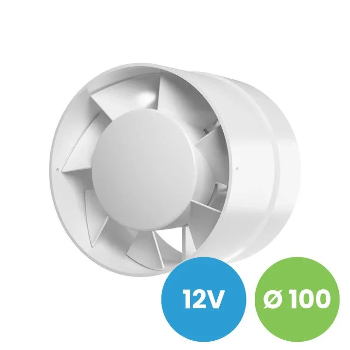 Úsporný potrubní ventilátor 100 mm, 12V pro vlhké prostory