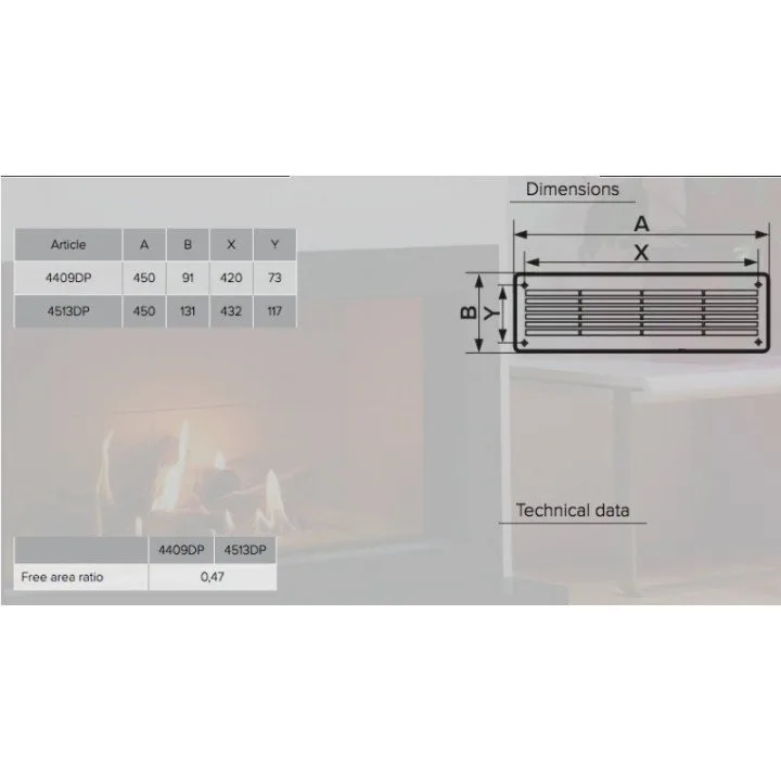 Hnědá ventilační mřížka 450×131, snadno odnímatelná, balení 2 kusy
