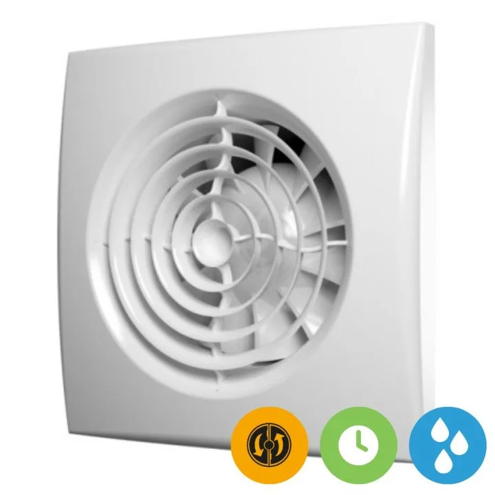 Csendes fürdőszobai ventilátor páratartalom- és időzítőszenzorral, 100 mm átmérővel