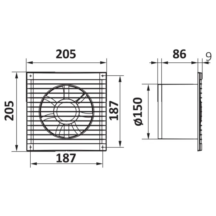 A 6S C, A 6S C, Axiálny ventilátor s ochrannou sieťou proti komárom a spätnou klapkou D 150