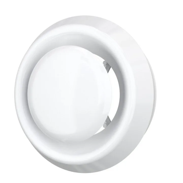 Adjustable inlet-and-exhaust anemostat with flange D160 and locking ring