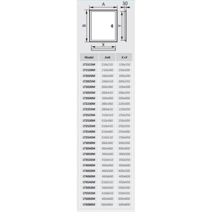 Steel revision hatching door 260x360 with flange 200x300 and handle in gofferred packing