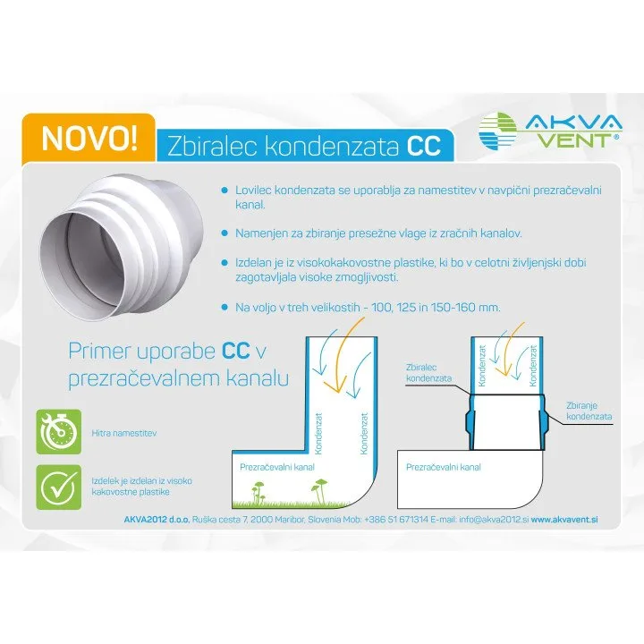 Condensate header CC. Condensate header used in vertical ventilation duct installation. Designed for the collection of excess mo