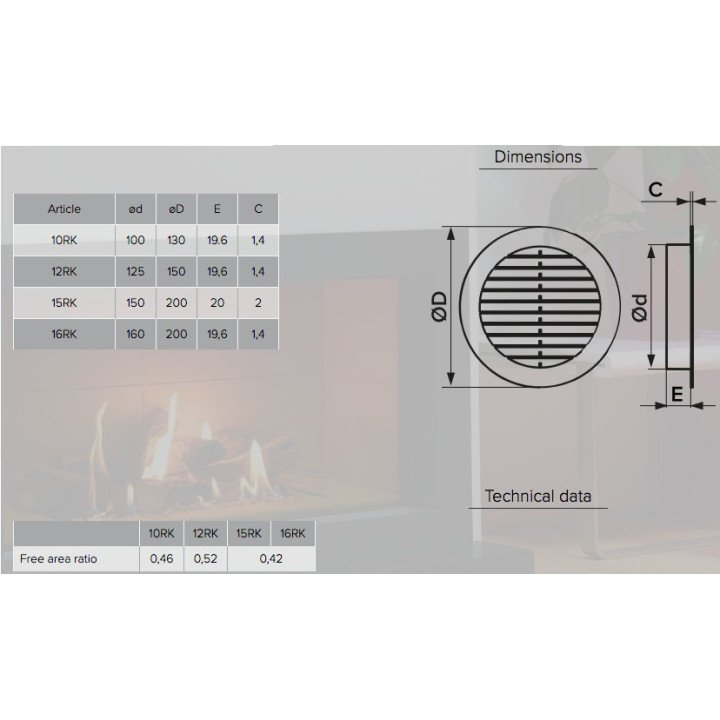 Kruhová ventilačná mriežka D145 s prírubou D100 10RKF