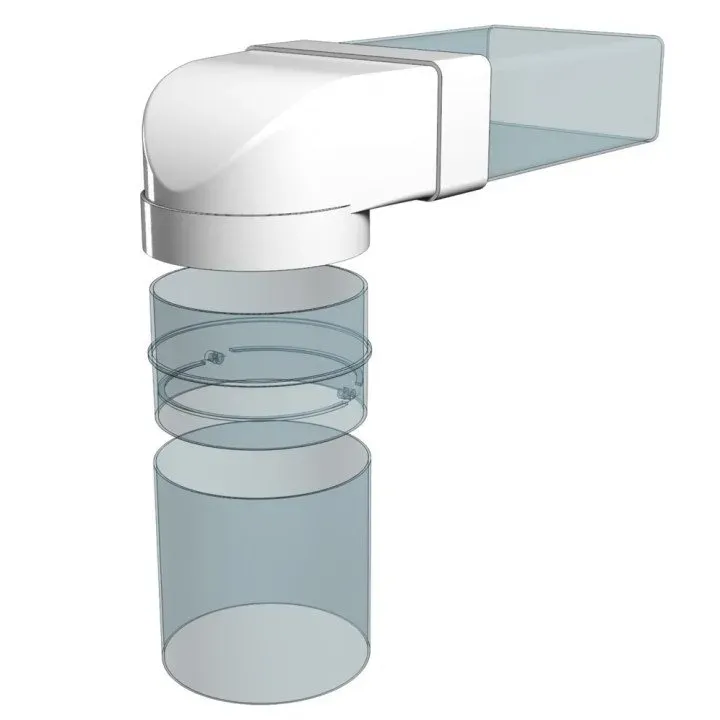 90° connector between rectangular duct 60x204 and flanged air distributor D100