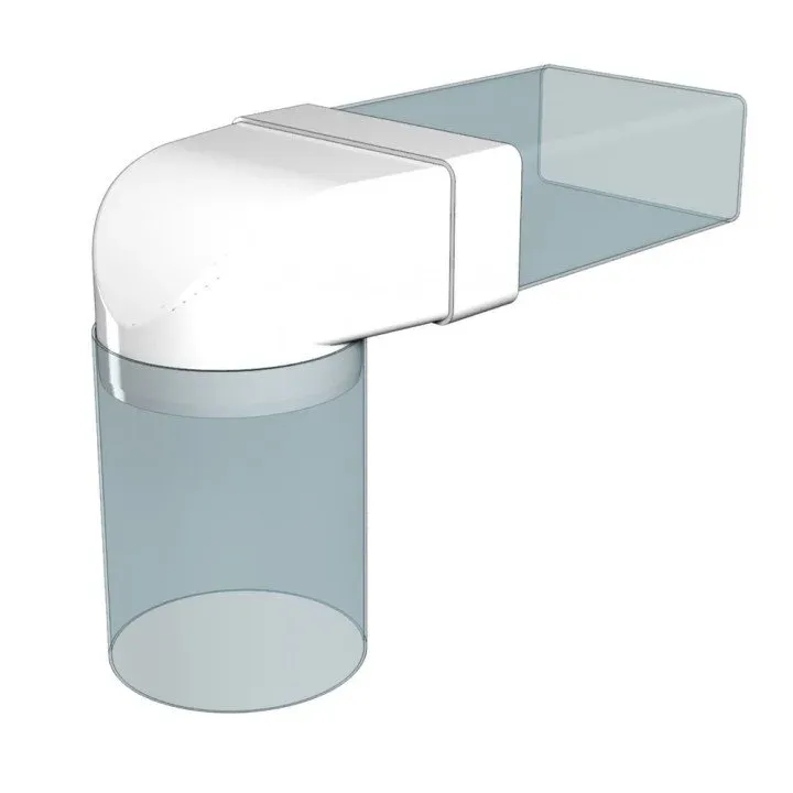 90° connector between rectangular duct 60x204 and round duct D100