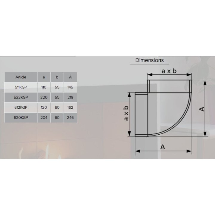 612KGP, Horizontálny koleno 90° pre obdĺžnikový kanál 60x120