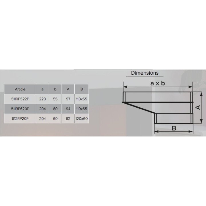 612RP20P, Excentrický spojník pro obdélníkový kanál 60x120/60x204