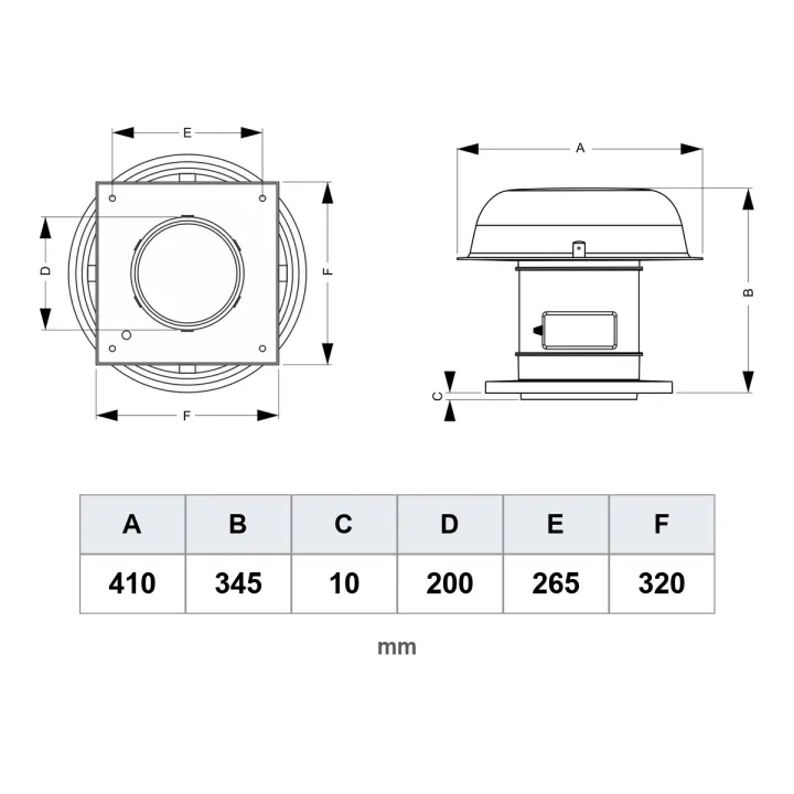 Roof fan Ø200 for air extraction