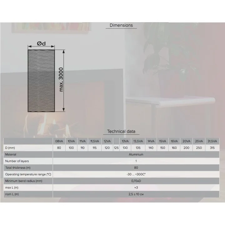 10VA, Hliníkový flexibilní vlnitý vzduchový kanál, D do 3 m, průměr 100 mm