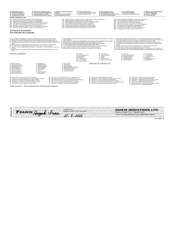 Daikin MCK70Z - declaration of conformity