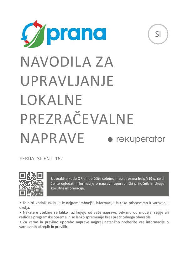 PRANA 162 Silent – Használati útmutató