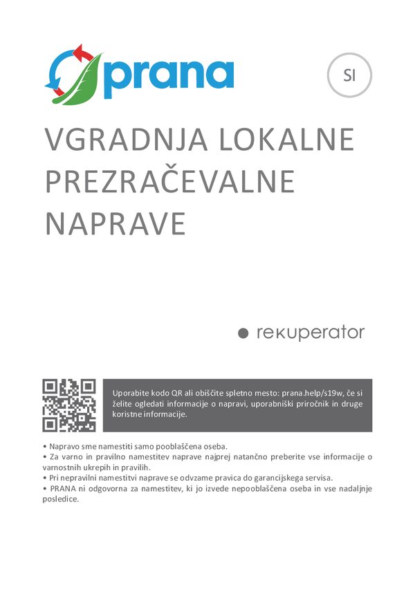 PRANA hővisszanyerők – Szerelési útmutató