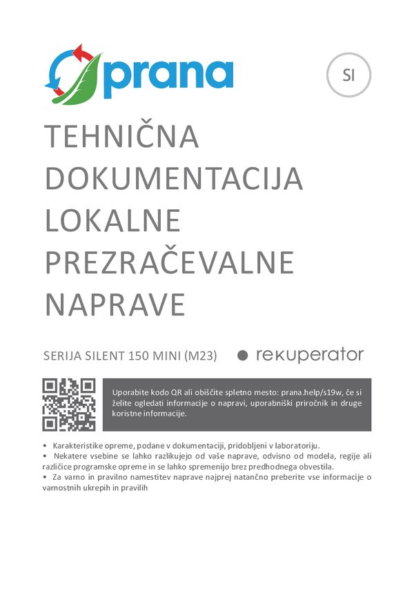 PRANA 150 Silent Mini – Műszaki adatlap